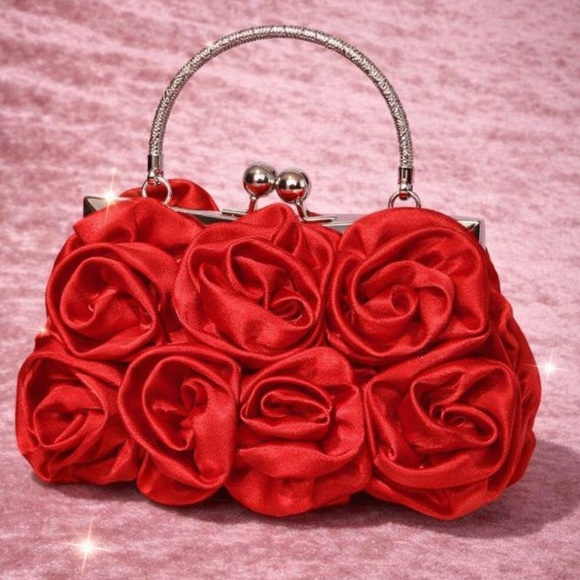 Rose Garden Red Clutch with 3D Detail NWT by TU.LX